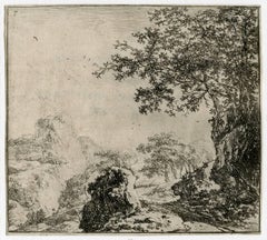 Untitled - Landscape with overhanging trees and hills.