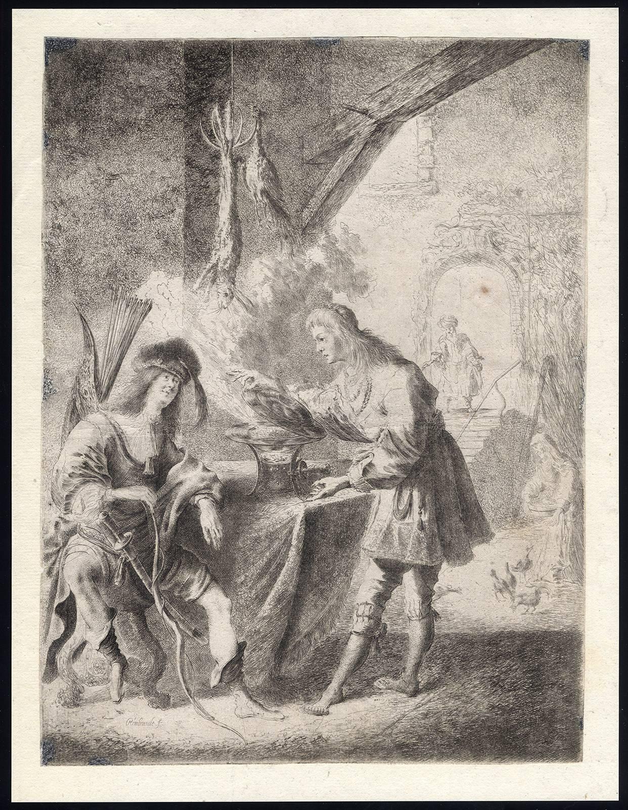 Peter Rottermondt Figurative Print - Untitled - Esau selling his birthright to Jacob.