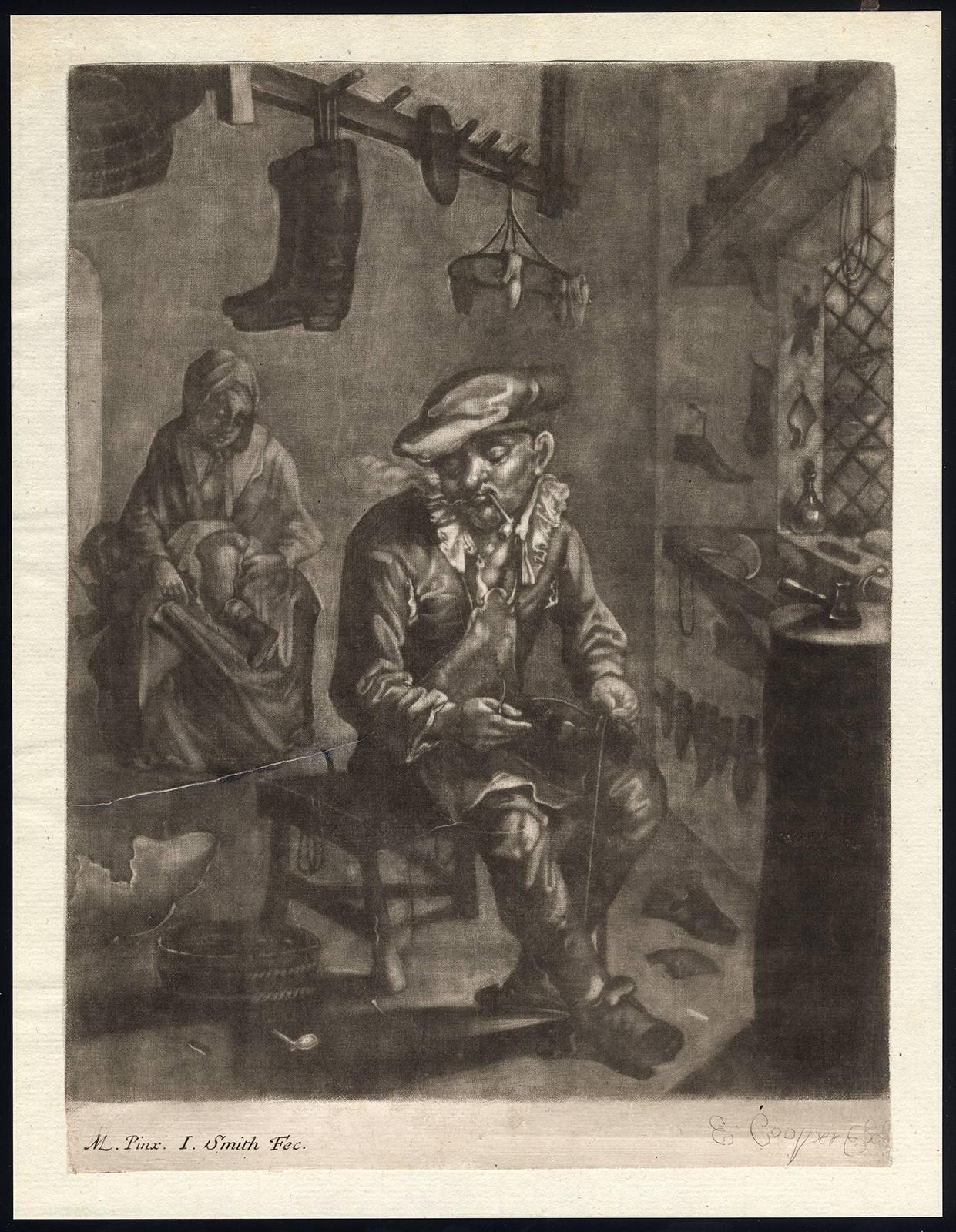 John Smith Figurative Print - Untitled - A shoemaker/cobbler and his wife in their workshop.