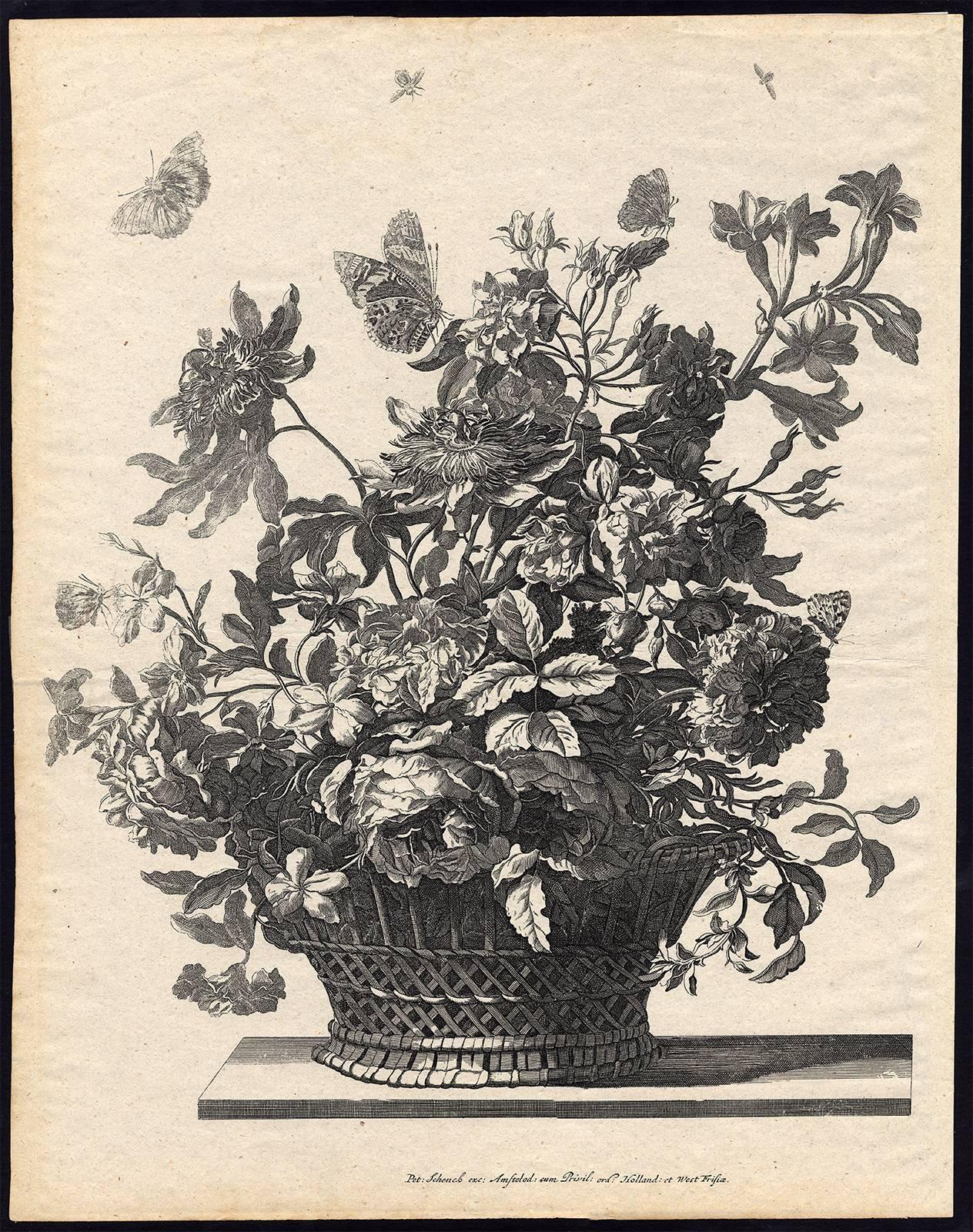 Carel Allard Figurative Print - Untitled - A basket with flowers.