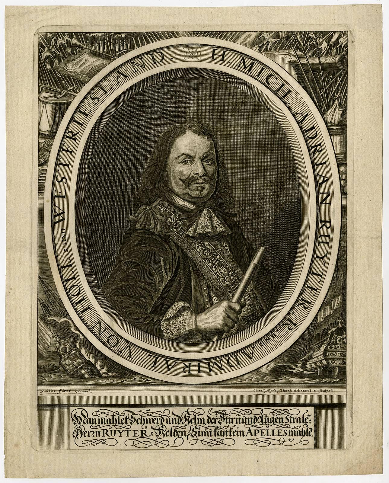 Cornelius Nicolaus Schurtz Portrait Print - H. Mich. Adrian Ruyter. R. und Admiral von Holl. und Westfriesland.