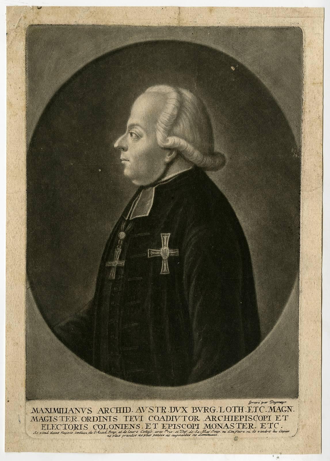 August Hermann Jacob Degmair Portrait Print - Maximilianus Archid. Austr. [..]. Portrait of Archduke Maximilian of Austria.
