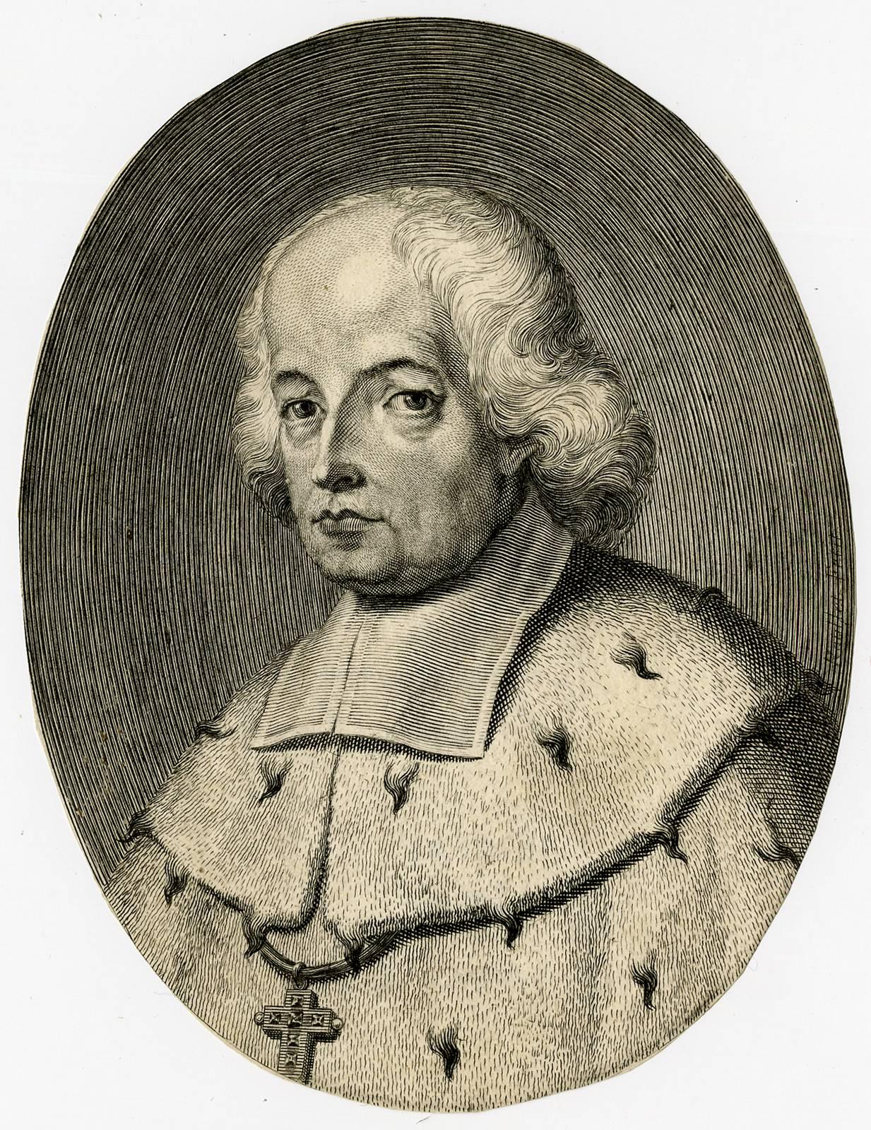 Jean Louis Roullet Portrait Print - Untitled - Oval portrait of an unidentified cardinal.