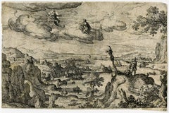 Antique Untitled - A landscape with a mythological scene and a skeleton tied to a tree.