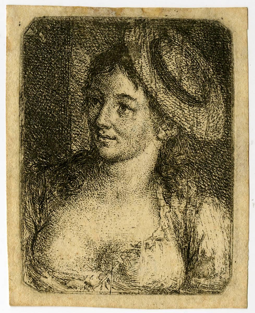 Bartholomeus Ignaz Weiss Portrait Print - Untitled - Woman with a bonnet.