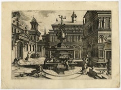 Antique Untitled - Large fountain in a court.