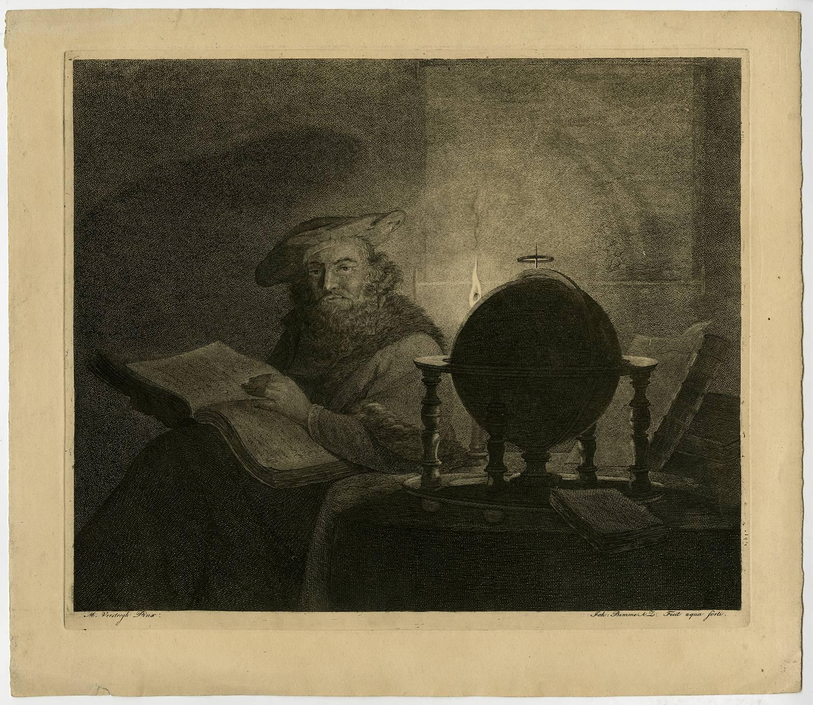 Johannes Adriaansz Bemme Figurative Print - A scholar / astronomer in his study.