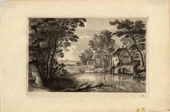 Untitled - Wooded landscape near a pond with a farm.