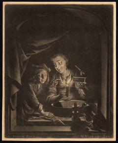 Untitled - A woman and her son at night, in an open window.