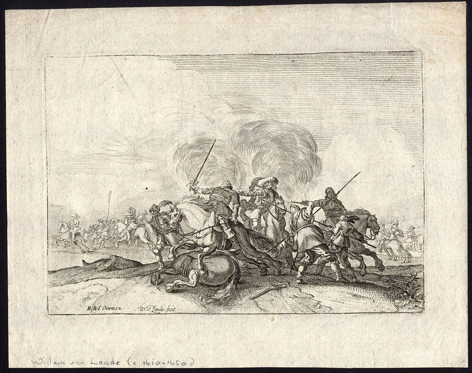 Willem van den Landen Figurative Print - Untitled - Fight of horse riders (during eighty year or thirty year wars).