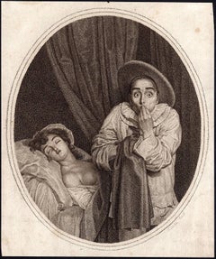 Antique Untitled -  a naughty and exhiliarated Pierrot showing a woman sleeping...