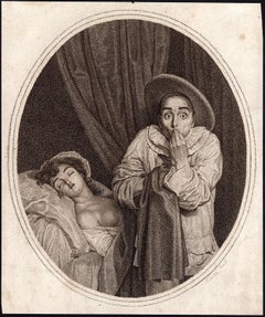 Untitled -  a naughty and exhiliarated Pierrot showing a woman sleeping...
