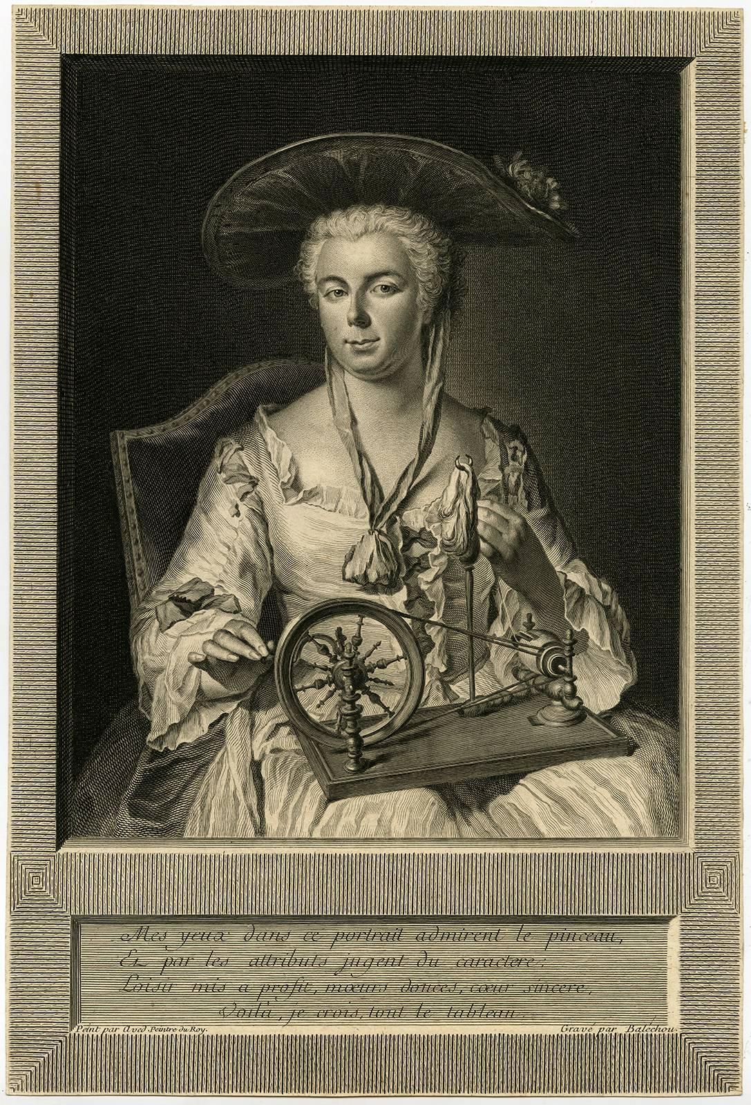 Jean-Joseph Balechou Portrait Print - Mes Yeux dans ce portrait admirent le pinceau, et par les attributs jugent [...]