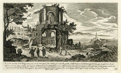 Untitled - View of a ruined temple near a shore.