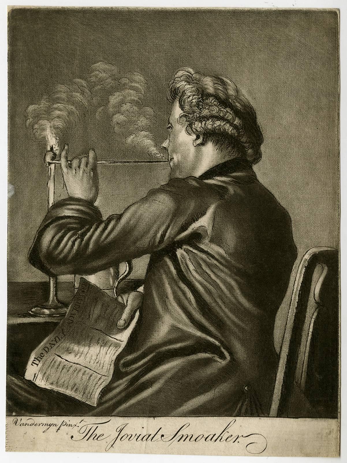 Unknown Figurative Print - The Jovial smoaker - A man lighting his pipe.