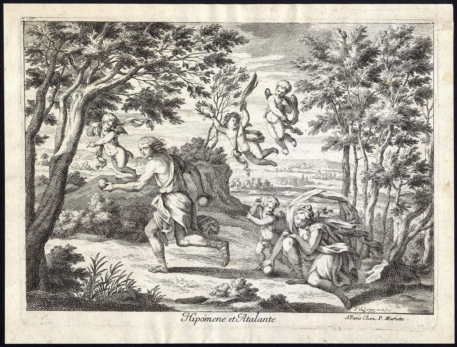 Paul II van Somer Figurative Print - Hipomene et Atalante- Hippomenes trying to beat Atalanta in a footrace.