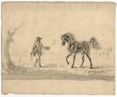 Untitled - View of a man approaching a horse.