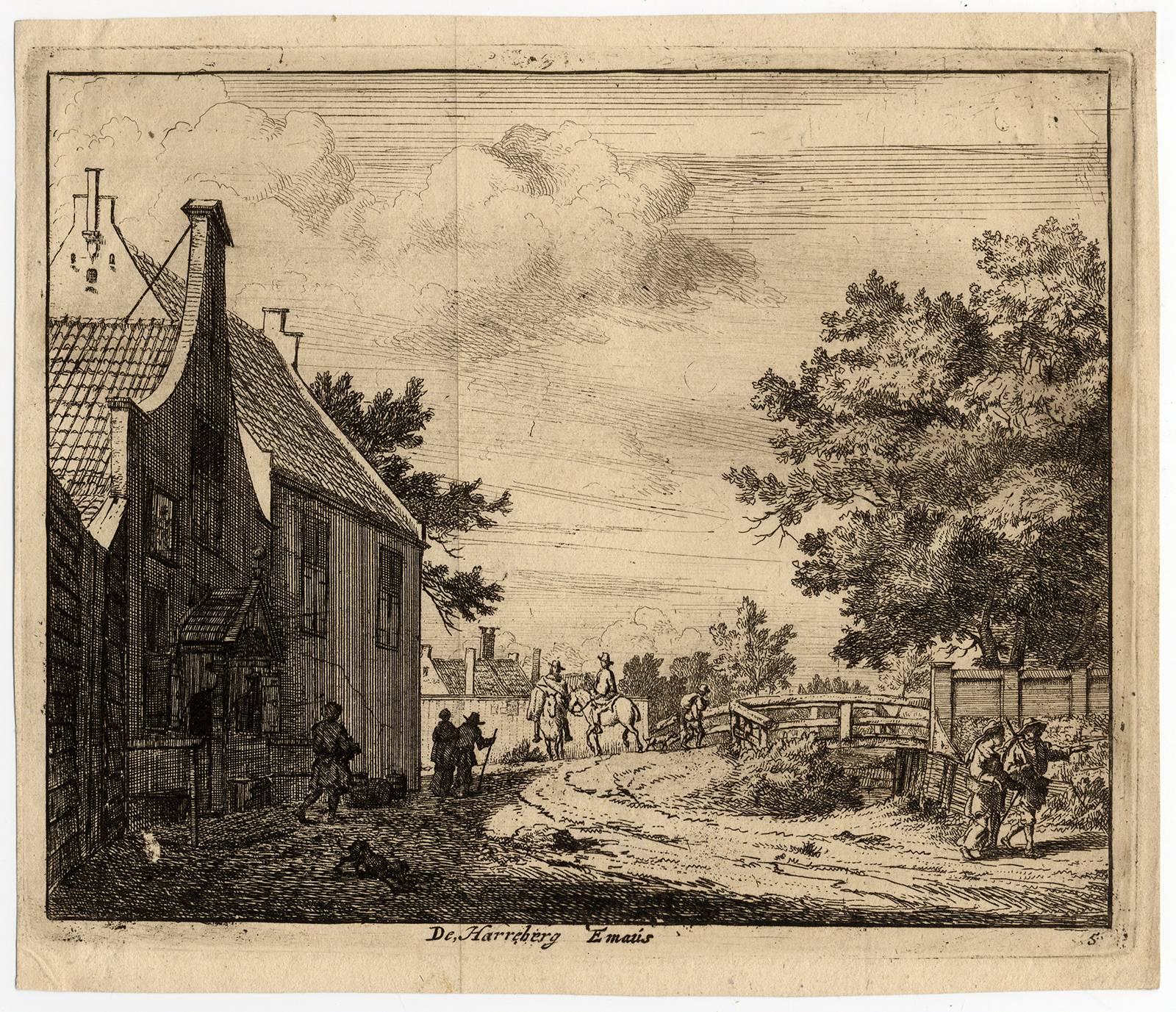 Jan Vincentz Van der Vinne Landscape Print - De Harreberg Emaus - View near Haarlem of the Emaus inn.