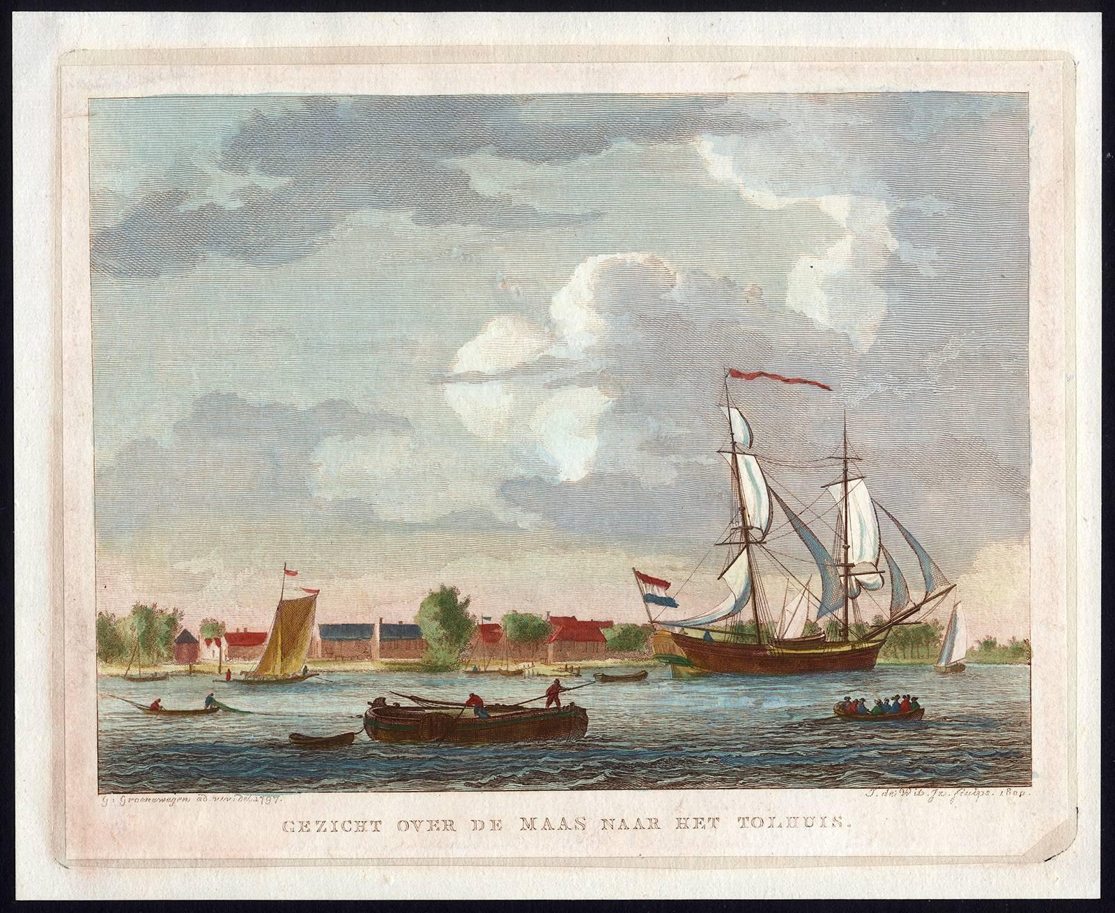 Isaac de Wit Jansz Landscape Print - Gezicht over de Maas naar het Tolhuis - View of the Meuse near Dordrecht.