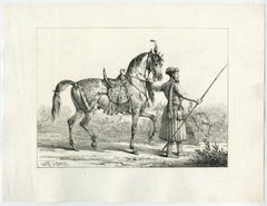 Untitled - Landscape with an Indian lancer and his horse.