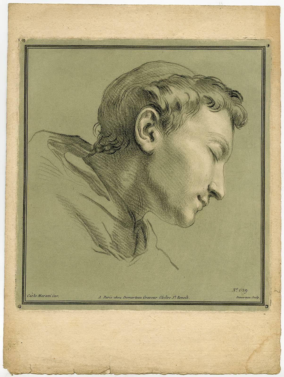 Gilles Demarteau Portrait Print - Untitled - Head of a saint.