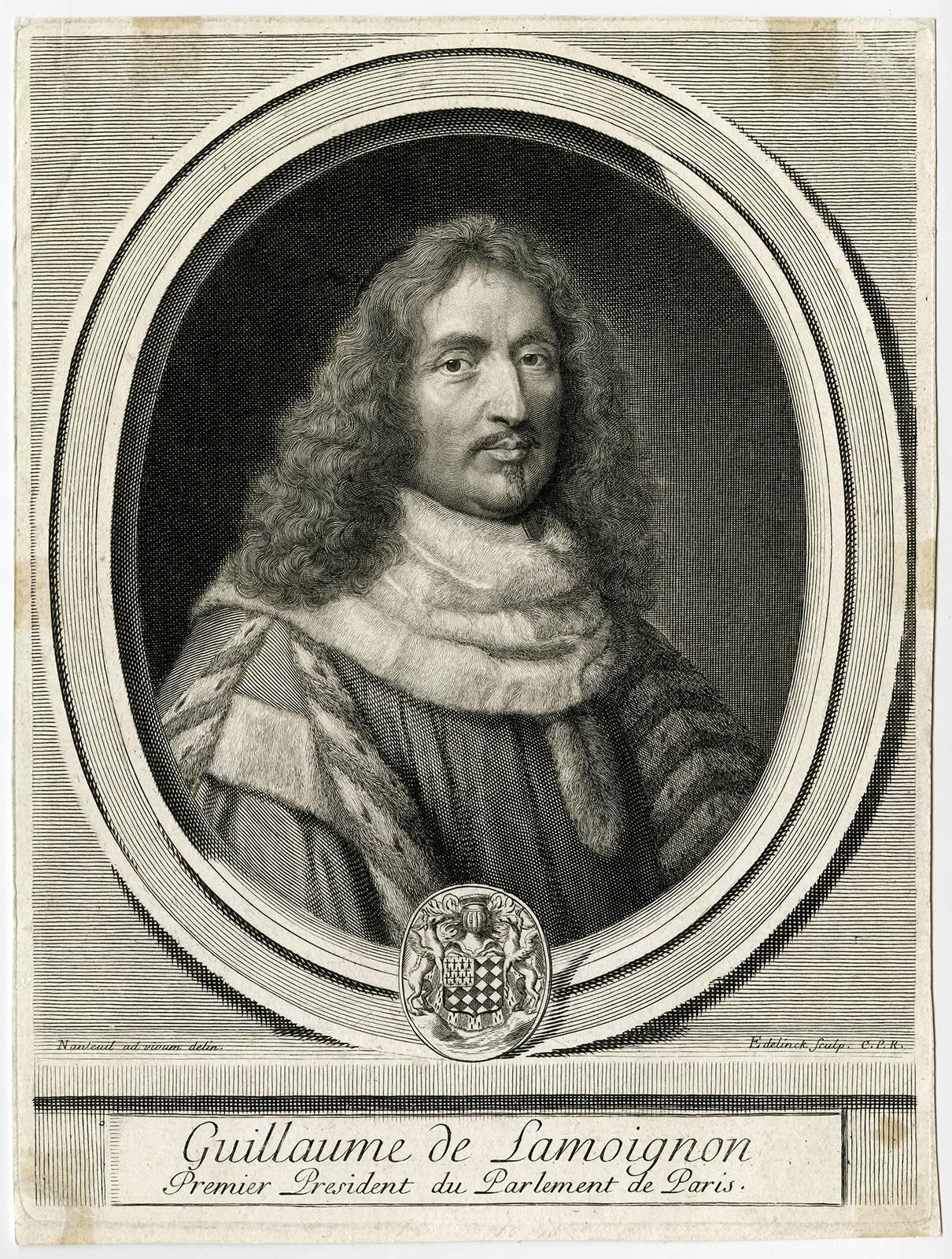 Gerard Edelinck Portrait Print - Guillaume de Lamoignon premier president du Parlement de Paris.