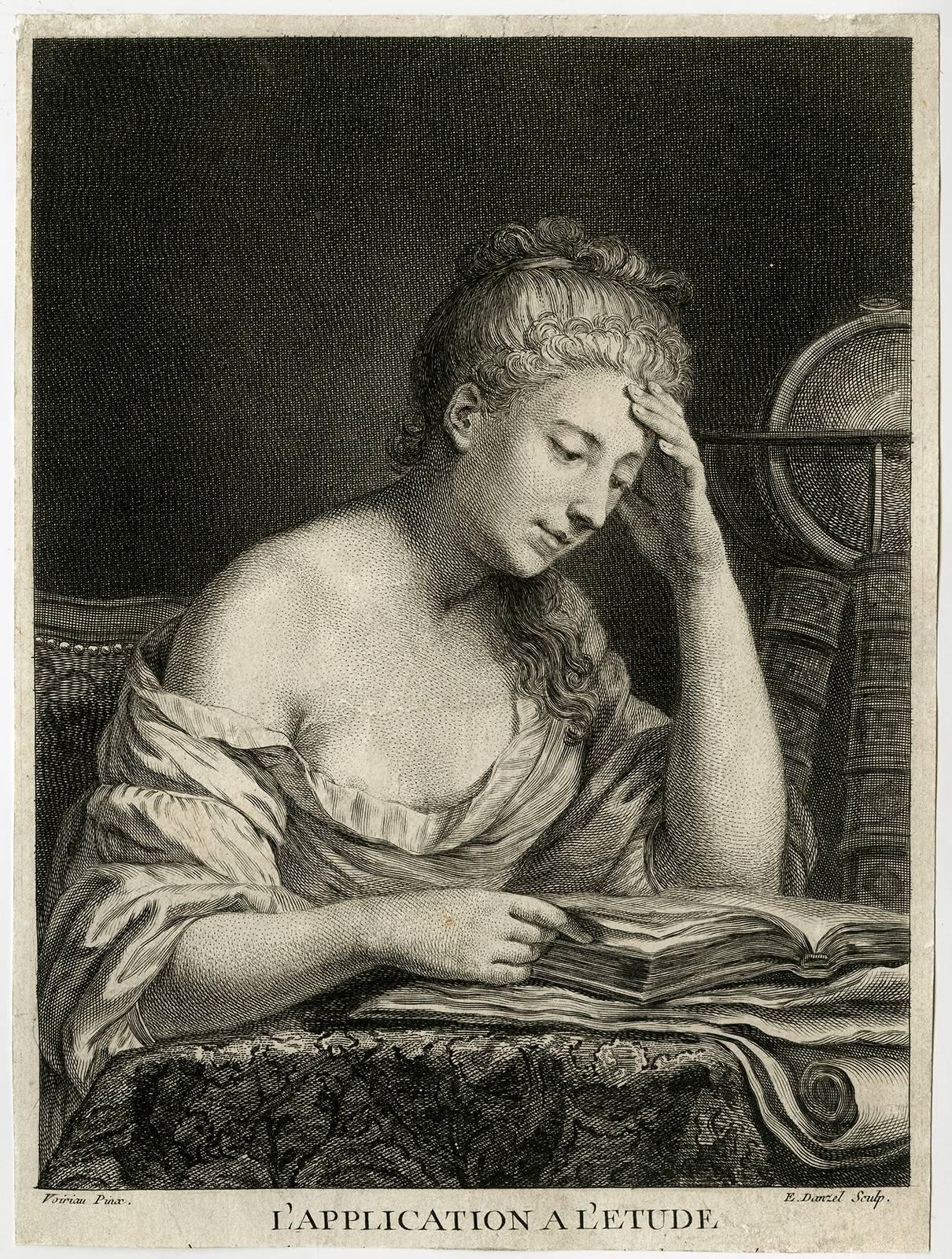 Eustache Danzel Portrait Print - L'application a l'etude - A woman studying.