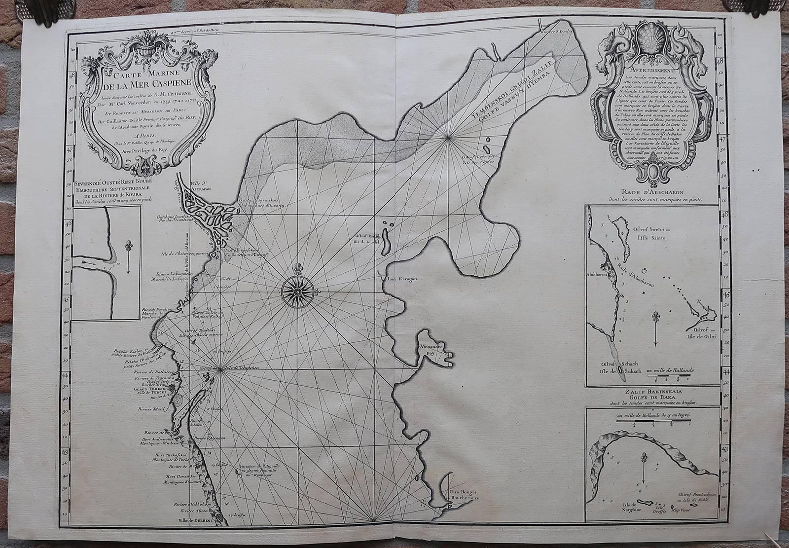 Guillaume De L'Isle Print - Carte Marine de la Mer Caspienne.