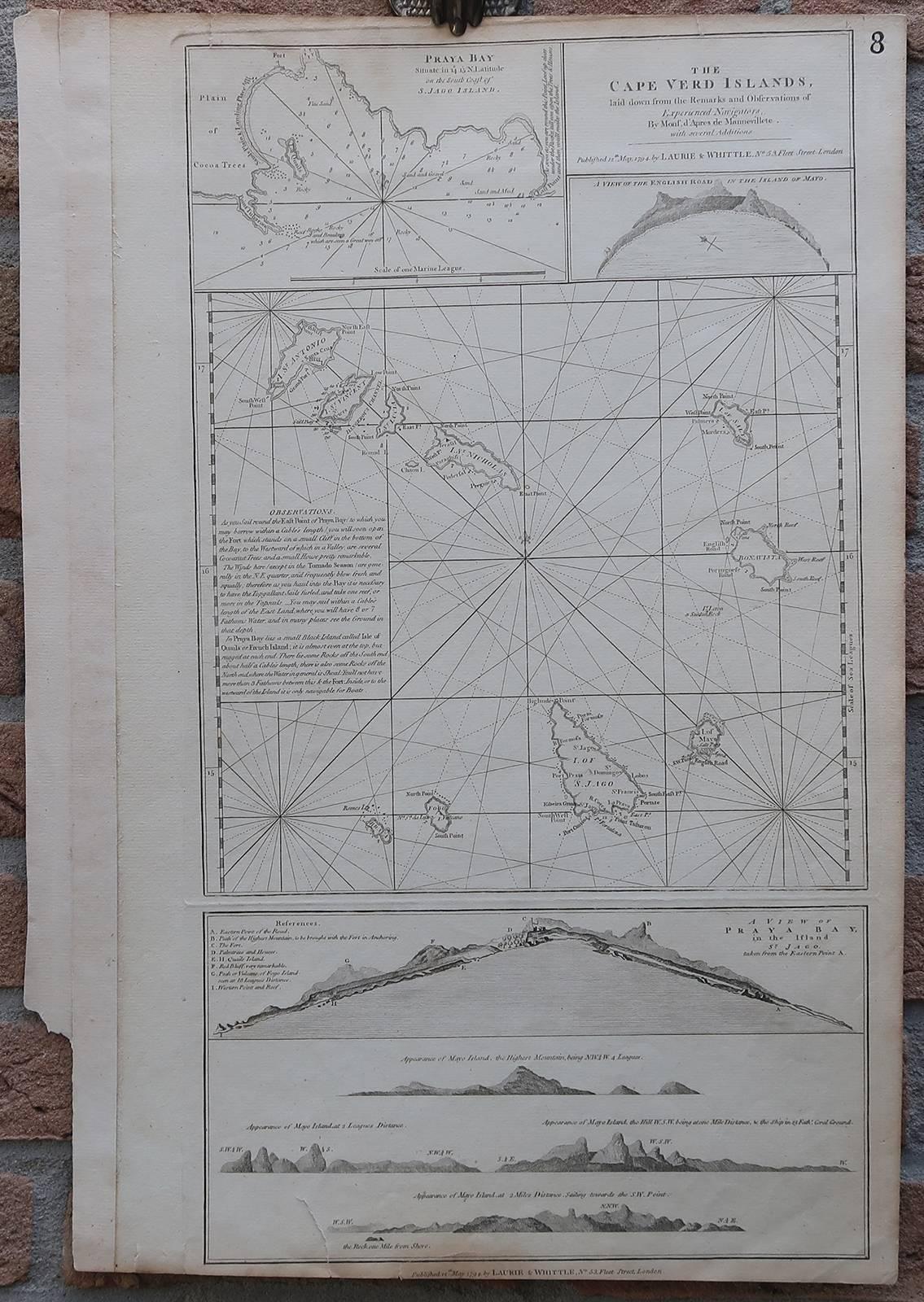 Jean-Baptiste d'Apres de Mannevillette Print - The Cape Verde Islands - A map of the Cape Verde islands.