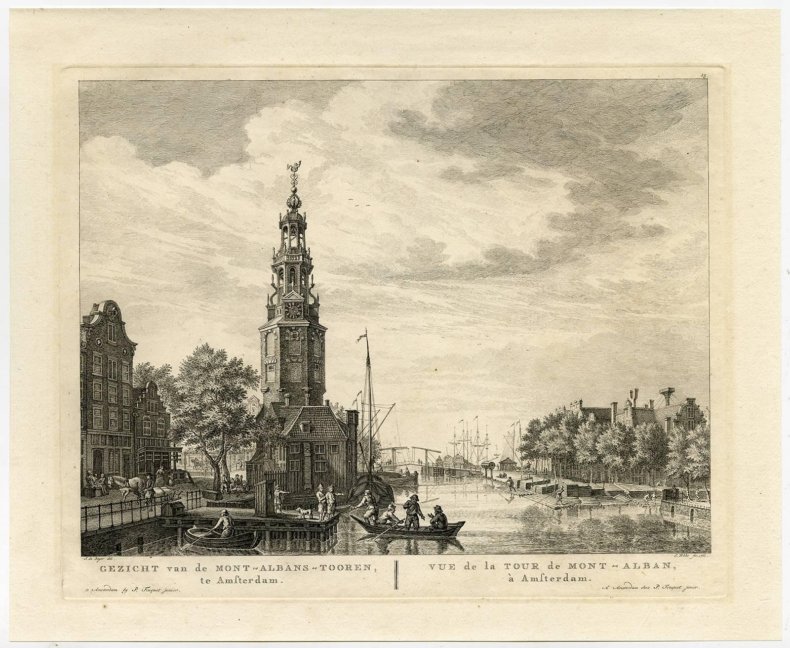 Simon Fokke Print - Gezicht van de Mont-Albans-Tooren te Amsterdam.