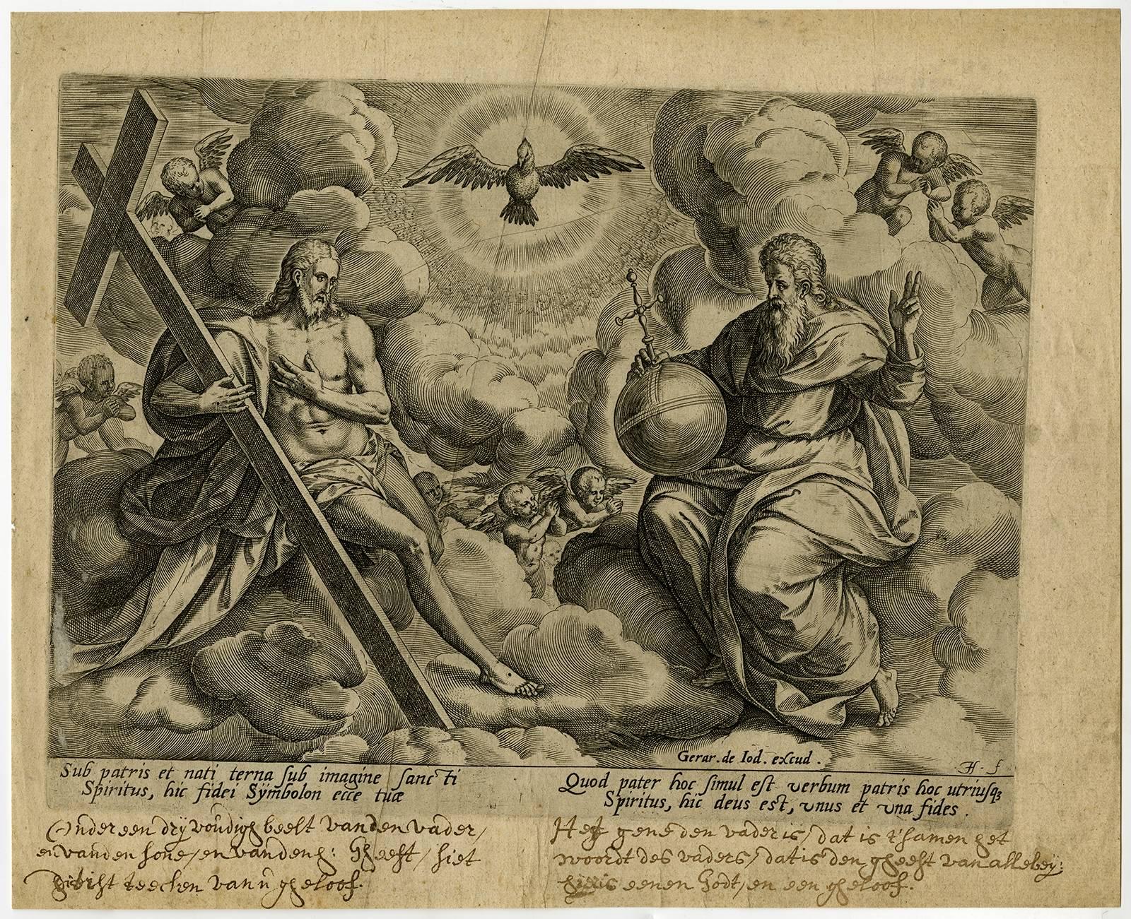 Johannes Sadeler I Figurative Print - Sub patris et nati terna [..].