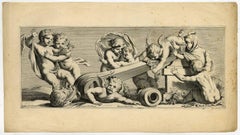 Untitled - Ornamental frieze with putti with a large overturned Herme.