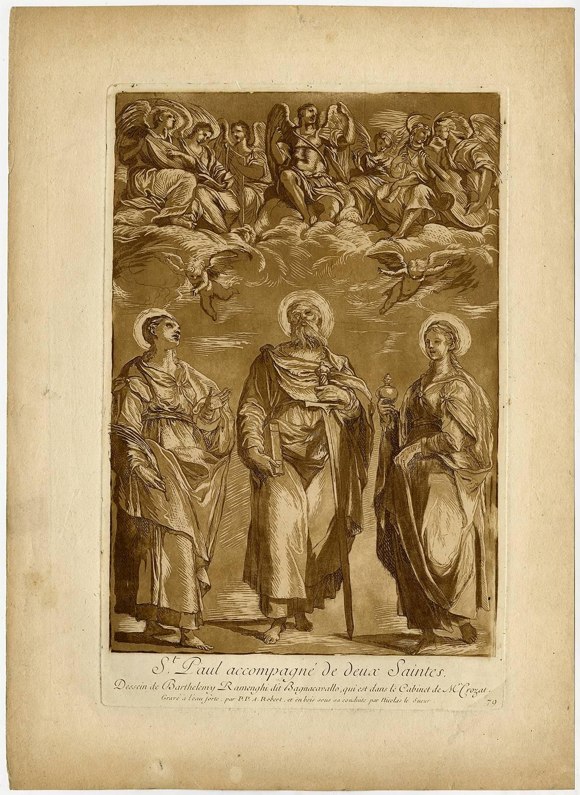 Paul Ponce Antoine Robert de Sere Figurative Print - St. Paul accompagne de deux saints.
