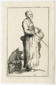 Untitled - An old woman with a basket and stick.