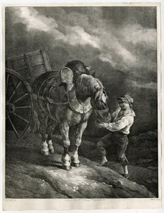 Untitled - A boy feeding a horse oats.