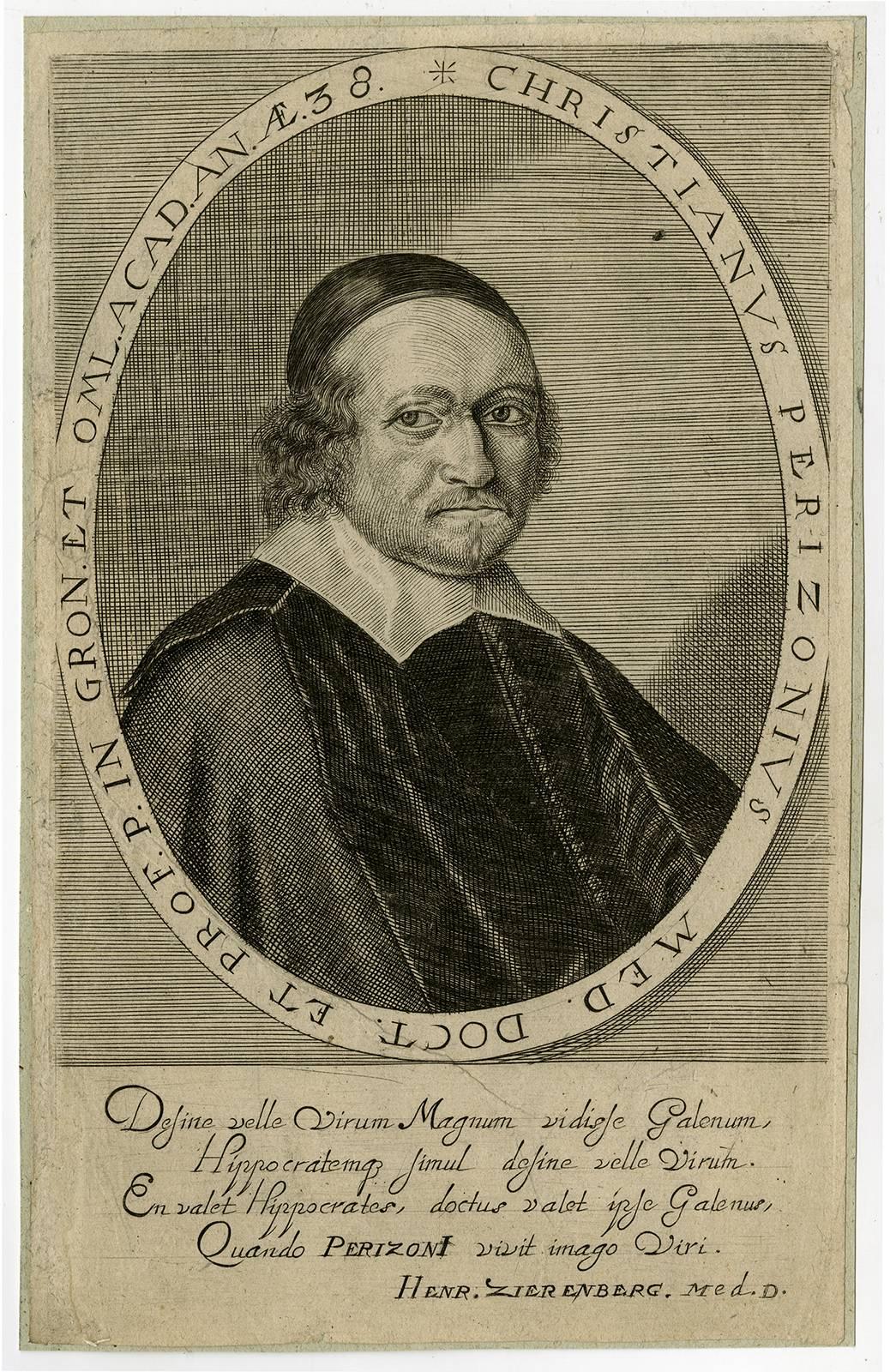 Simon Anton van Lamsweerde Portrait Print - Christianus Perizonius [..] - Portrait of Christianus Perizonius.