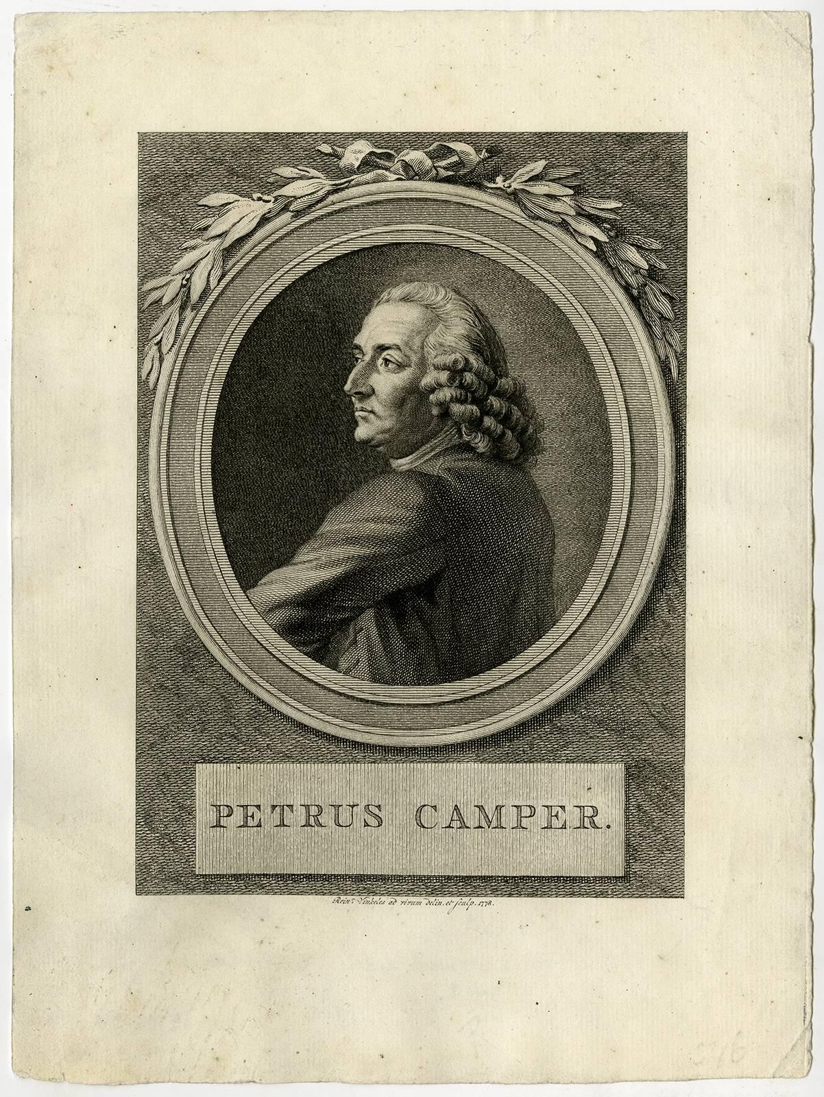Reinier Vinkeles Portrait Print - Petrus Camper - Portrait of Petrus Camper