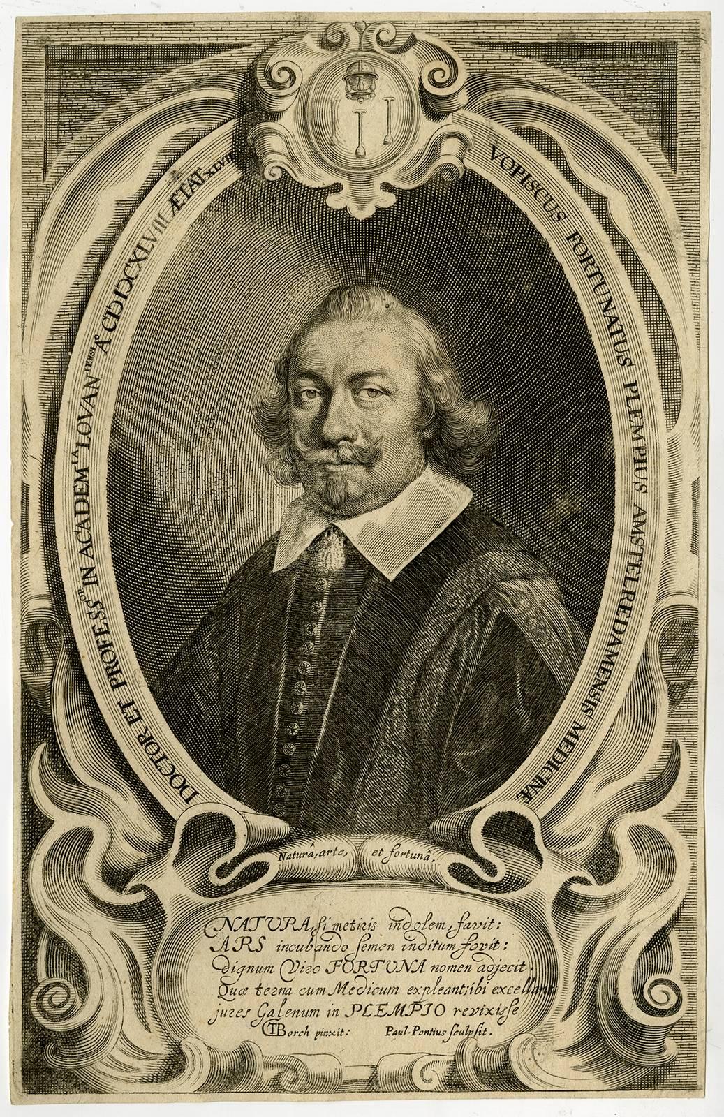Paulus Pontius Portrait Print - Vopiscus Fortunatus Plempius [..] - Portrait of the physician Vopiscus Fortuan.