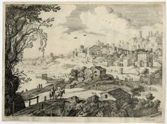 Untitled - An Italiante landscape with houses near a river.