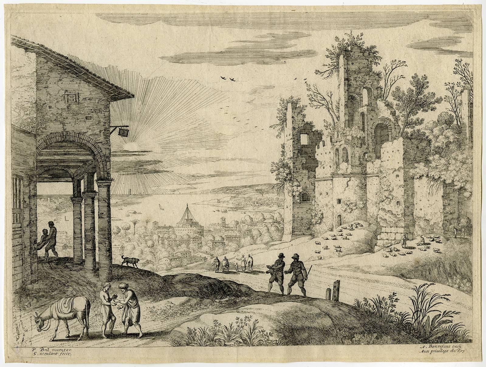 Willem van Nieulandt III Landscape Print - Untitled. A landscape with a view of Rome in the distance [...].