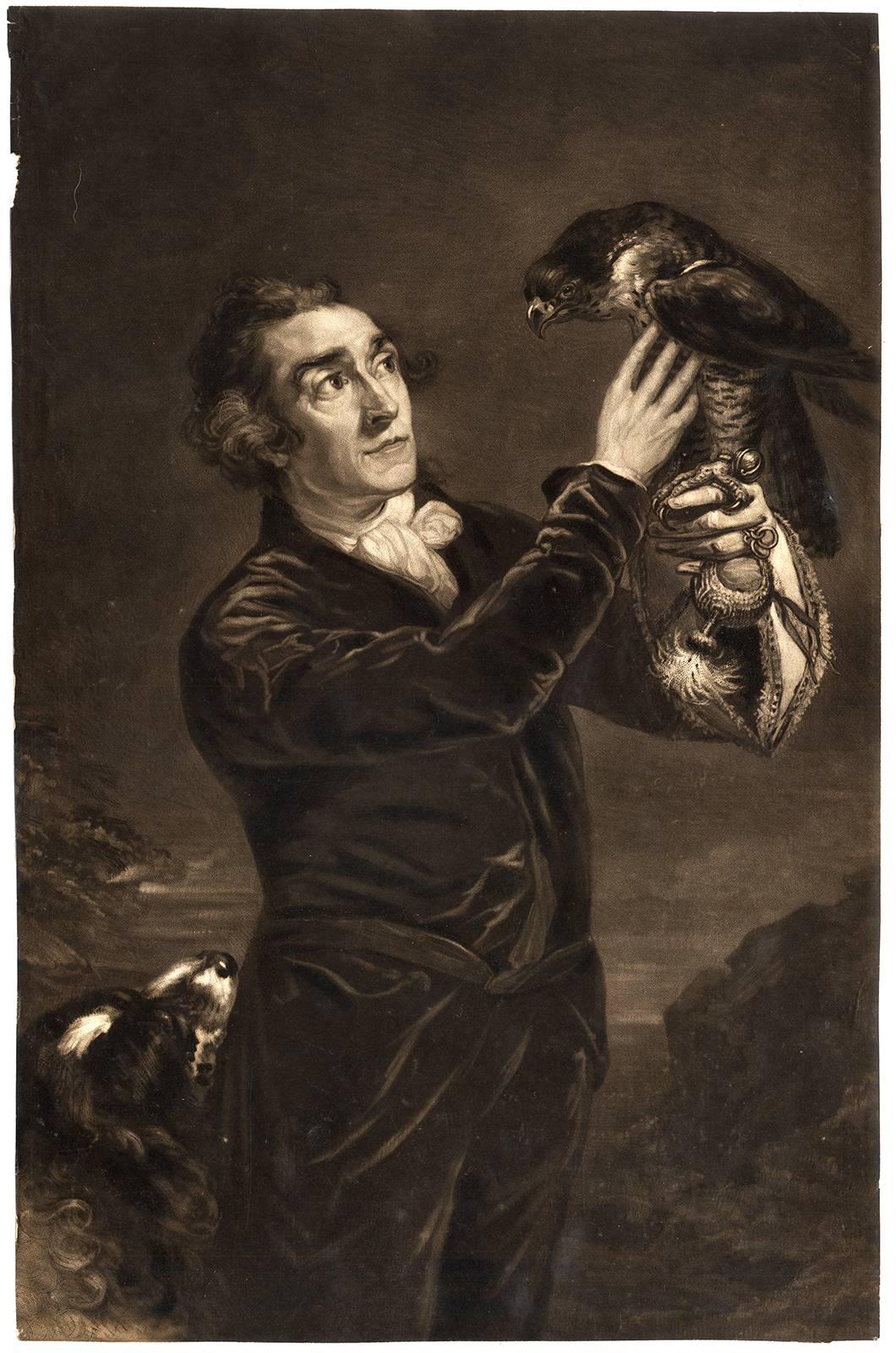 Samuel William Reynolds Figurative Print - The falconer - Portrait of Samuel Northcote, junior, holding a falcon.