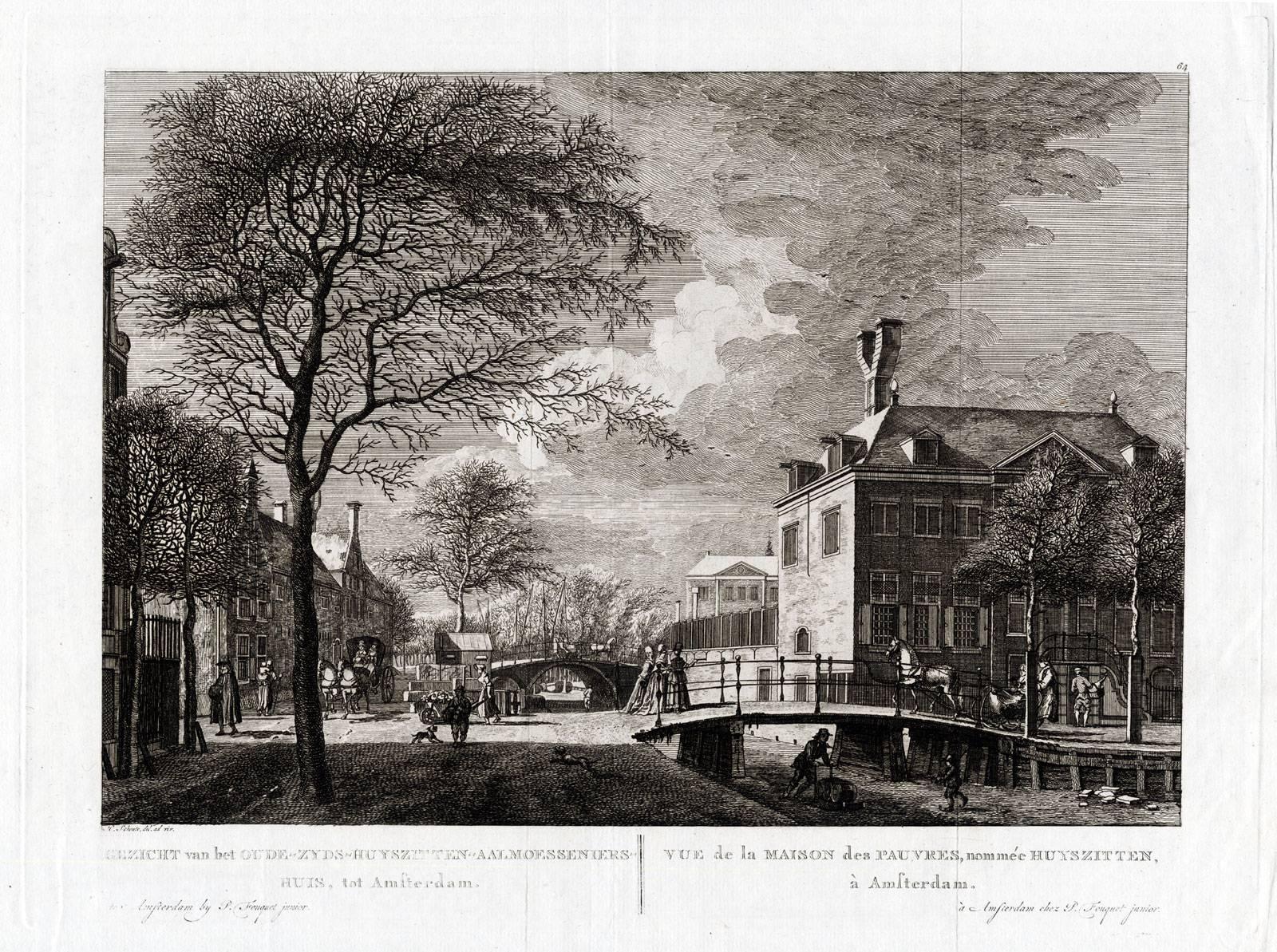 H. Schoute Landscape Print - Gezicht van het Oude-Zyds-Huyszitten-Aalmoesseniers-Huis, tot Amsterdam.