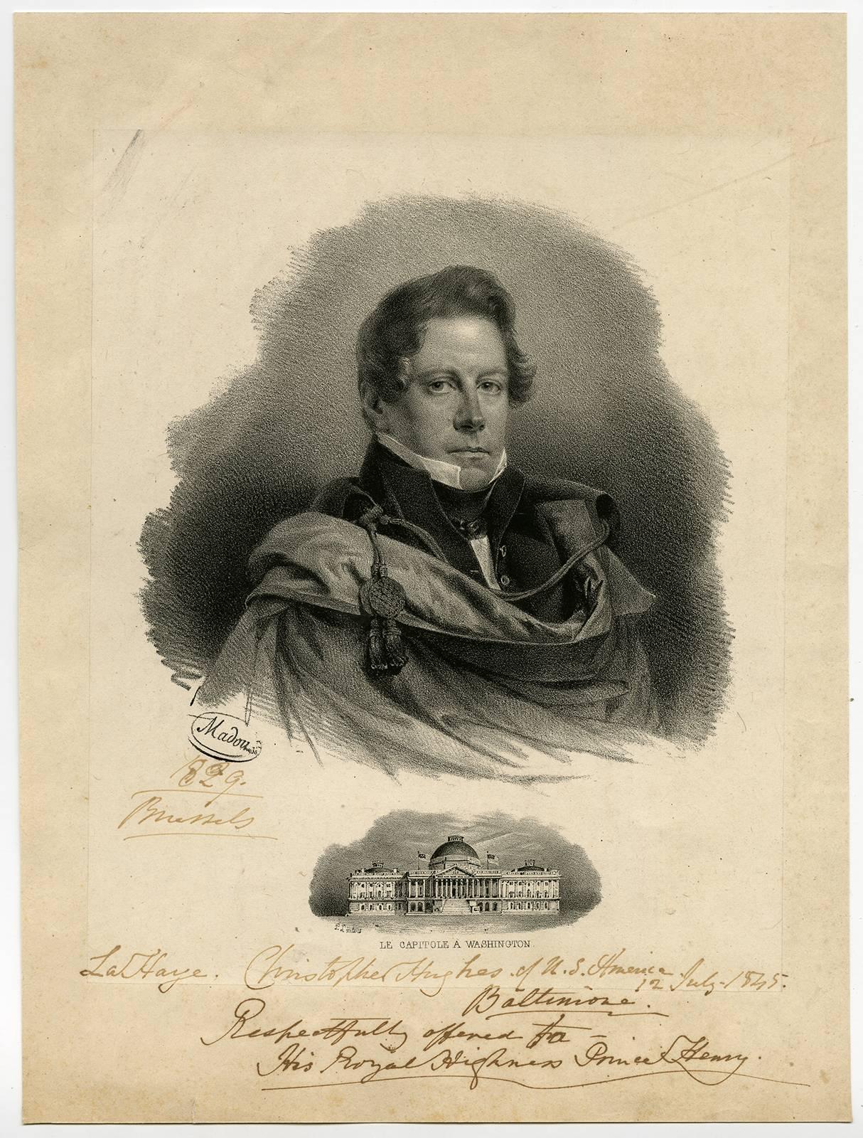 Jean Baptiste Madou Portrait Print - Untitled - Portrait of the American diplomat Christopher Hughes.