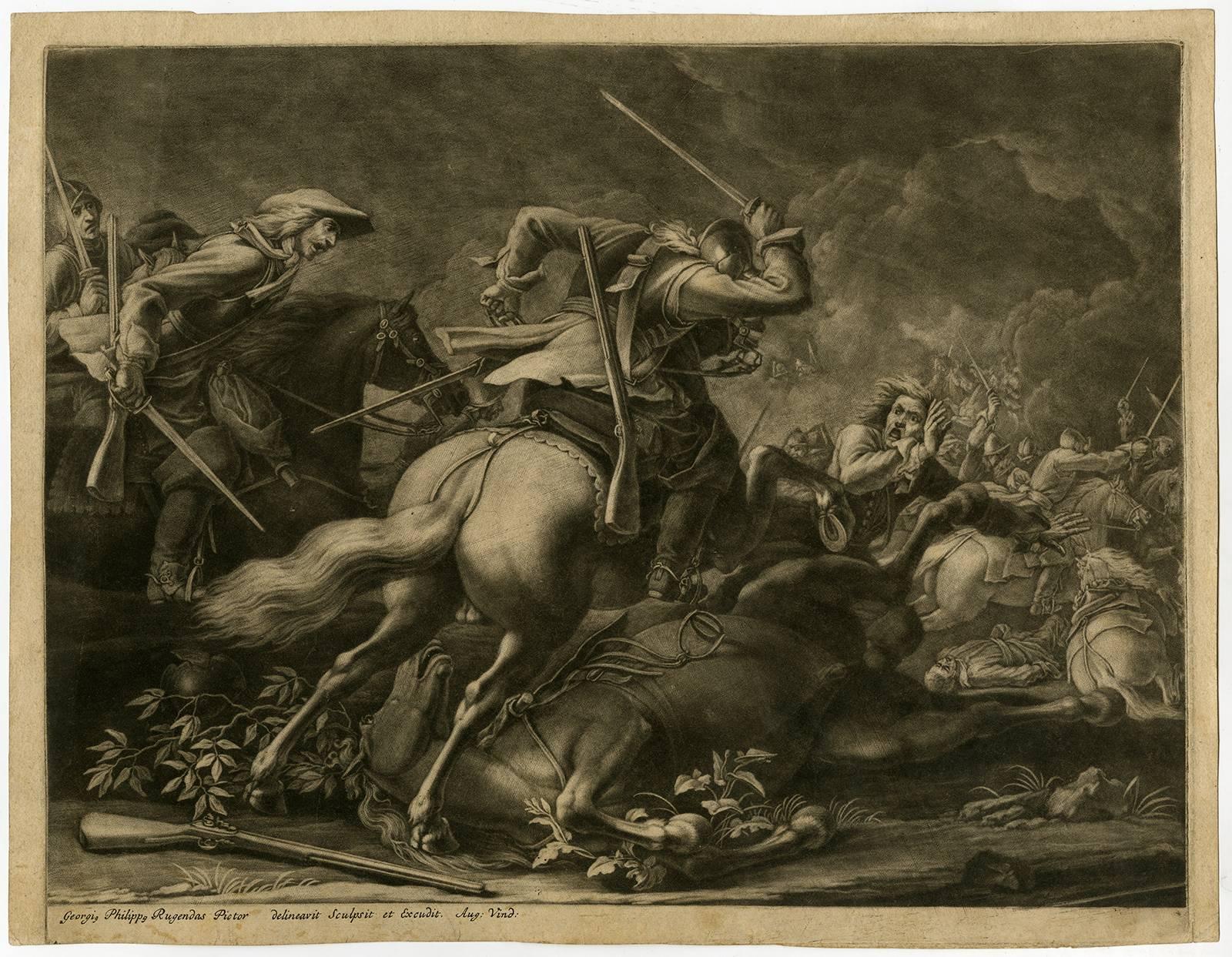Georg Philipp Rugendas the Elder Figurative Print - Untitled - Battle scene with cavalry in combat.