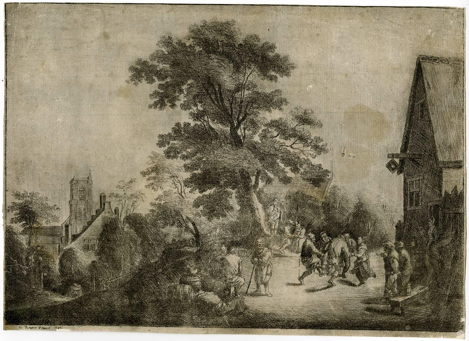 David Teniers the Younger Landscape Print - Untitled - This print shows a village revel scene [...].