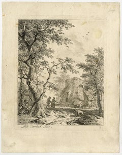 Antique Untitled - A couple walking past a farm.