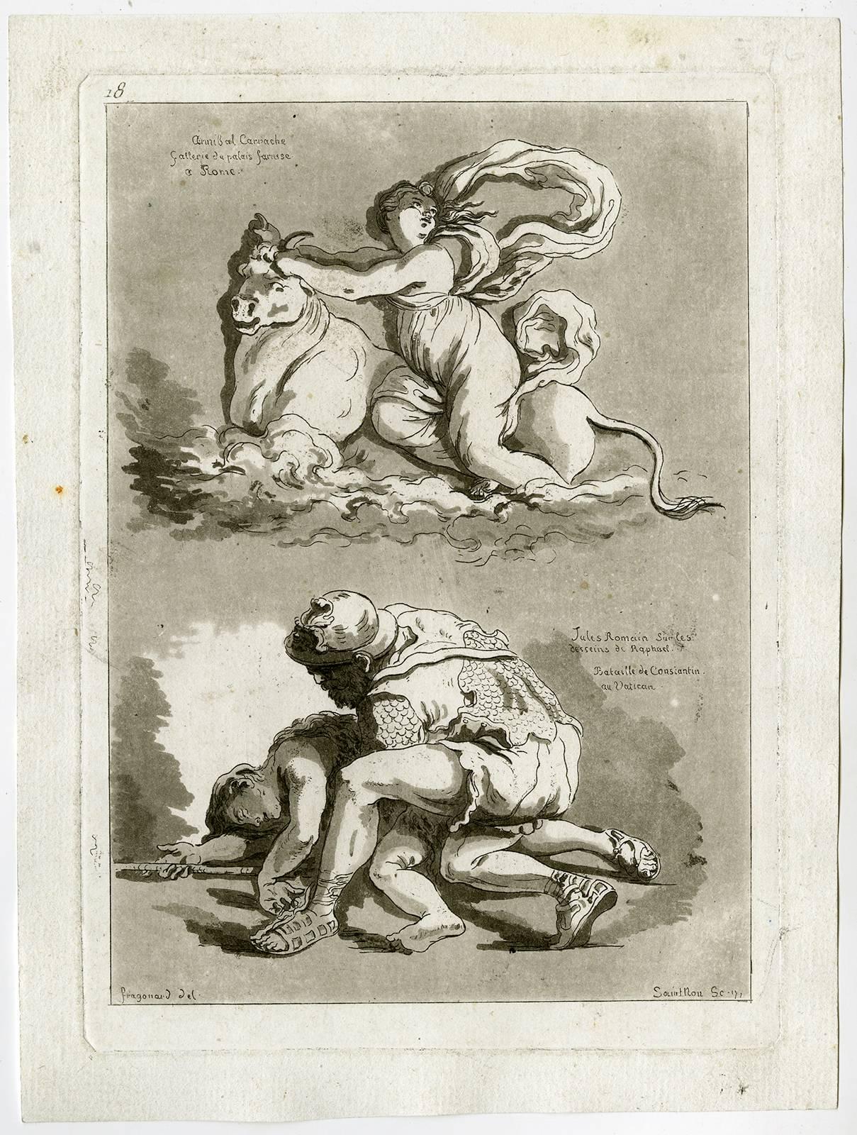 Jean Claude Richard Abbe de Saint-Non  Figurative Print - Untitled - Studies of Europa and the Battle of Constantin.