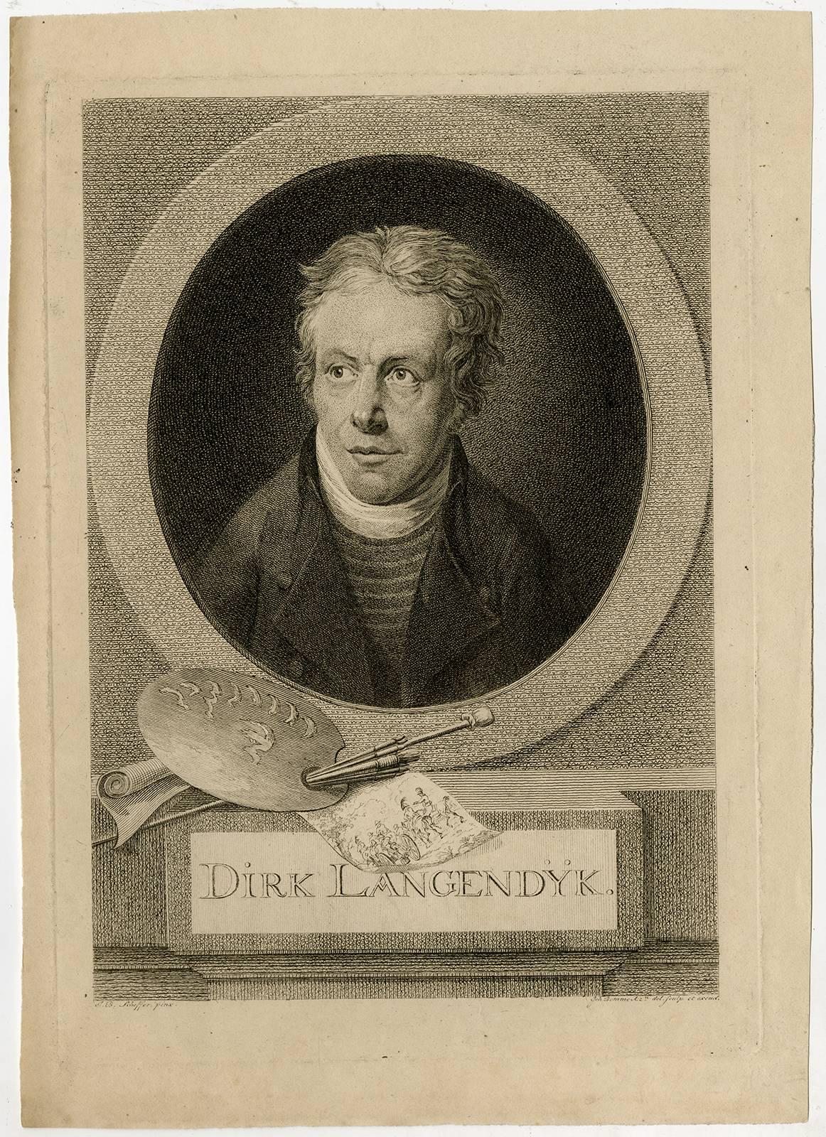 Johannes Adriaansz Bemme Portrait Print - Dirk Langendijk - Portrait of the painter Dirk Langendijk.