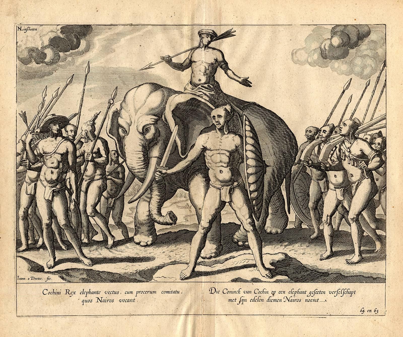 Jan Huygen van Linschoten Figurative Print - Cochin Rex elephante vextus [...].