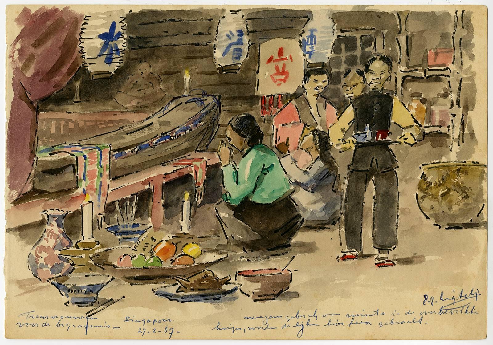 Evert Jan Ligtelijn Figurative Art – Chinese begrafenis. Singapoer. 27-2-67.